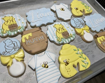 Winnie the Pooh cookies, Winnie the Pooh baby shower cookies, Pooh birthday cookies, Pooh bear, Vintage Pooh, Beehive, Hunny Pot Cookies