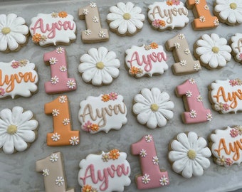 Groovy Birthday Cookies, Daisy Cookies, Groovy First Birthday, Boho Cookies, Floral Birthday
