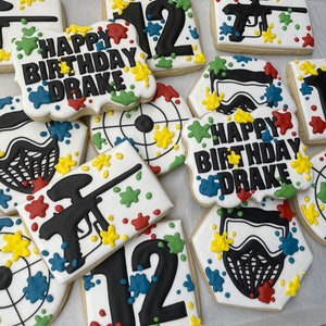 Paintball Birthday, paintball birthday cookies, birthday cookies, splatter cookies, paintball birthday