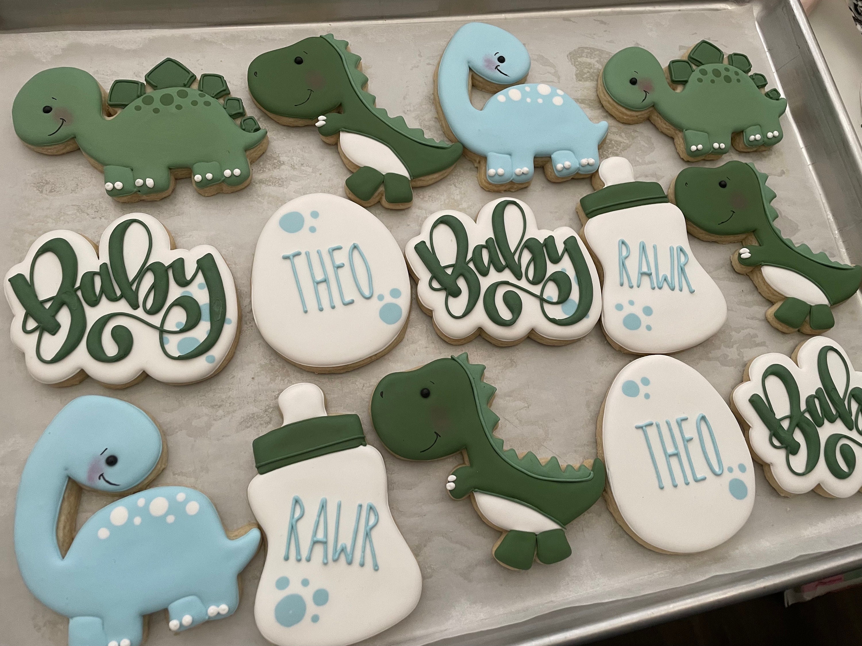 Dinosaur Baby Shower Cookies, Baby Dino Cookies, RAWR baby shower, Dinosaur Cookies