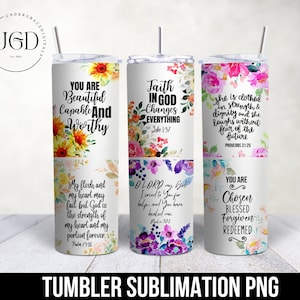 Floral Tumbler Wrap, Bible Verse Tumbler Design, Sublimation Tumbler, Christian Designs, Digital Download, Scripture Png, Skinny Tumbler Png