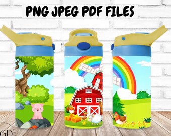 Kids Sippy Cup Png, Sublimation Png, Kid Water Bottle Wrap, Sippy Cup Sublimation Designs, Farm Png, Flip Top Tumbler Wrap