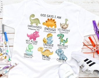 Dinosaur Png, God Says I Am Png, Bible Verse Png, Scripture Png, bible png, Boy Shirt Png, Sublimation Png, Girl Shirt Png, Kids Shirt Png