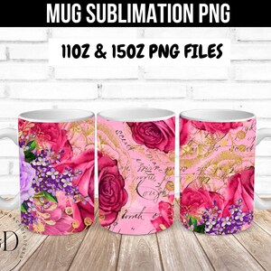 Mug Wraps, Floral Mug Wrap, Watercolor Png, Mug Wraps Png, Commercial Use Png, Mug Wrap Sublimation, Mug Designs, Pink Flower Mug Wrap Png