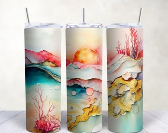 Bechertasse, Sublimationsbecher Png, digitaler Download, Skinny Tumbler Design, buntes Png-Bild