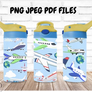 Sublimation Sippy Cup, Enveloppement de gobelet d’avion, Sippy Cup Png, 12oz Flip Top Tumbler Wrap, Conceptions de sublimation Sippy Cup, Kids Sippy Cup Png