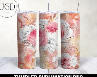 Pink Glitter Flower Png, 20oz Tumbler Wrap, Tumbler Sublimation, Skinny Tumbler Wrap, Floral Tumbler Wrap, Digital Download