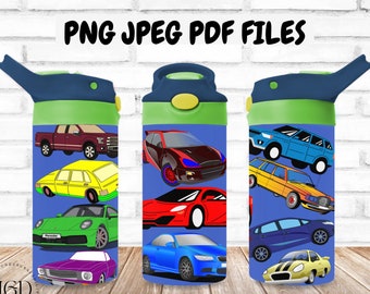 12oz Sippy Cup Sublimation Designs, Cars Tumbler Png, Sippy Cup Water Bottle Sublimation Straight Tumbler Wrap, Kids Flip Top Tumbler Png