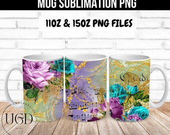 Mug Wrap, Coffee Mug Wrap, Mug Wrap Sublimation, Purple Floral Mug Png, Mug Wraps Png, Sublimation Mug, Flower MugPng, 11oz Mug Wrap