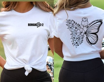 Bible Verse Png, Scripture Png, Be Transformed, Christian Shirts Butterfly Png, Biblical Design, Back And Front Design, Church Shirt Png