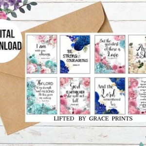 Scripture Cards, Bible Verse Cards Set Of 8, Floral Scripture Cards, Scripture Memory, Printable Scripture, Bible Cards, Sunday School Cards