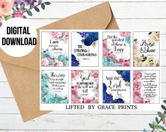Scripture Cards, Bible Verse Cards Set Of 8, Floral Scripture Cards, Scripture Memory, Printable Scripture, Bible Cards, Sunday School Cards