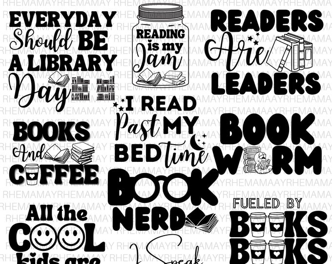 Book Lover SVG Bundle, Book Nerd SVG, Bookworm SVG, Books Svg, Reading ...
