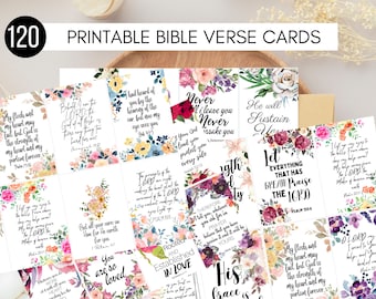 120 cartes versets bibliques inspirantes, cartes tableau de prière | Tableau Vision | Écriture imprimable | Cartes de prière à l'aquarelle de fleurs, encourageantes