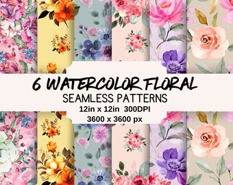Watercolor Floral Patterns, Flowers Digital Paper, Digital Paper Spring, Flowers Seamless Pattern, Purple Digital Paper