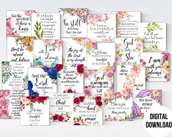 Bundle Scripture Cards, 80 Bible Verse Cards, Scripture Cards, Inspirational Cards, Scripture Memory Cards, Floral Scripture Cards