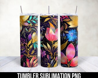 Farbe Floral Tumbler File, 20 Unzen Skinny Sublimation Design | Inspirierende Frauentasse wickeln | Digitaler Download, Blumenmuster