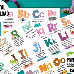 Schriftkarten für Kinder, Aquarell ABC-Karten, Kinderschriftkarten, Bibelverskarten, Speicherkarten, druckbare Kartenset