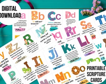 Schriftkarten für Kinder, Aquarell ABC-Karten, Kinderschriftkarten, Bibelverskarten, Speicherkarten, druckbare Kartenset