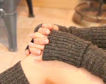 Hand knitted Alpaca wool fingerless arm warmers