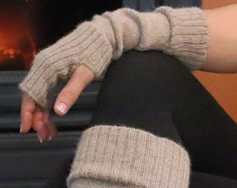 Hand knitted Alpaca wool fingerless arm warmers
