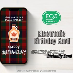 Ecard Geburtstagskarte für Versenden per Email, Text, DM, etc. | Hochwertige Bilddatei | Alles Gute zum Geburtstag | Ahornsirup aus Kanada in der Québec eCard