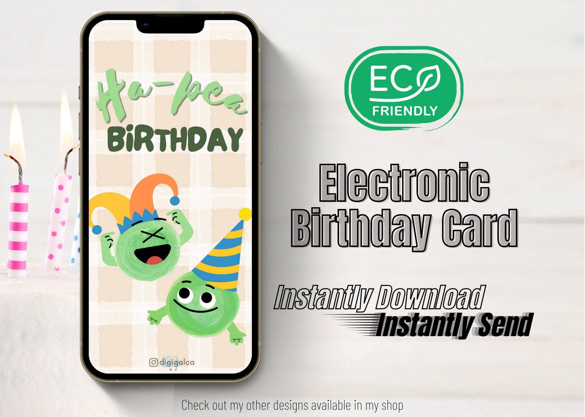 Ha-Pea Birthday eCard | Send over email, text, DM, Social Media, etc | High Quality File | Great for Long Distance Birthdays