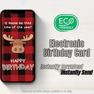 Carte d'anniversaire virtuelle à envoyer par e-mail, SMS, MP, etc. | Fichier image de haute qualité | Joyeux anniversaire | Carte virtuelle canadienne orignal