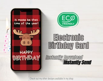 Virtual Birthday Card for sending over email, text, DM, etc. | High Quality Image File | Happy Birthday | Moose Canadian Themed eCard
