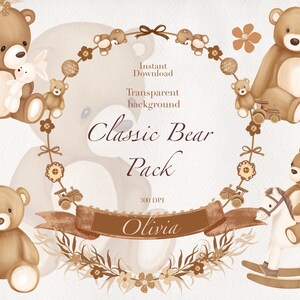 Ours en peluche clipart ours, téléchargement immédiat, NURSERY ART, peint aquarelle ours clipart, Boho ours png, papier numérique, modélisme
