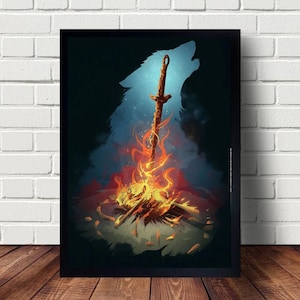 Póster del juego Dark Souls Bonfire, lienzo, pinturas, póster para colgar, decoración del hogar, arte de pared.
