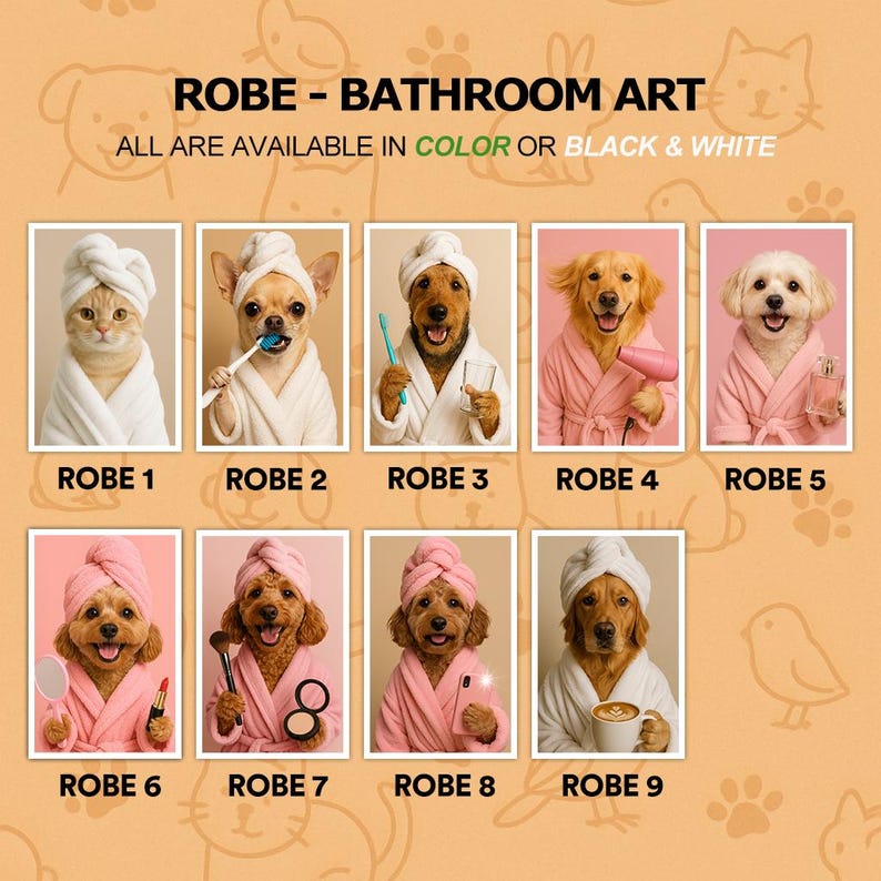Custom Pet Portrait Bathroom Art, Dog Reading Newspaper on Toilet, Dog in Bathtub, Funny Pet Gift, Personalized Wall Decor for Pet Owners image 3