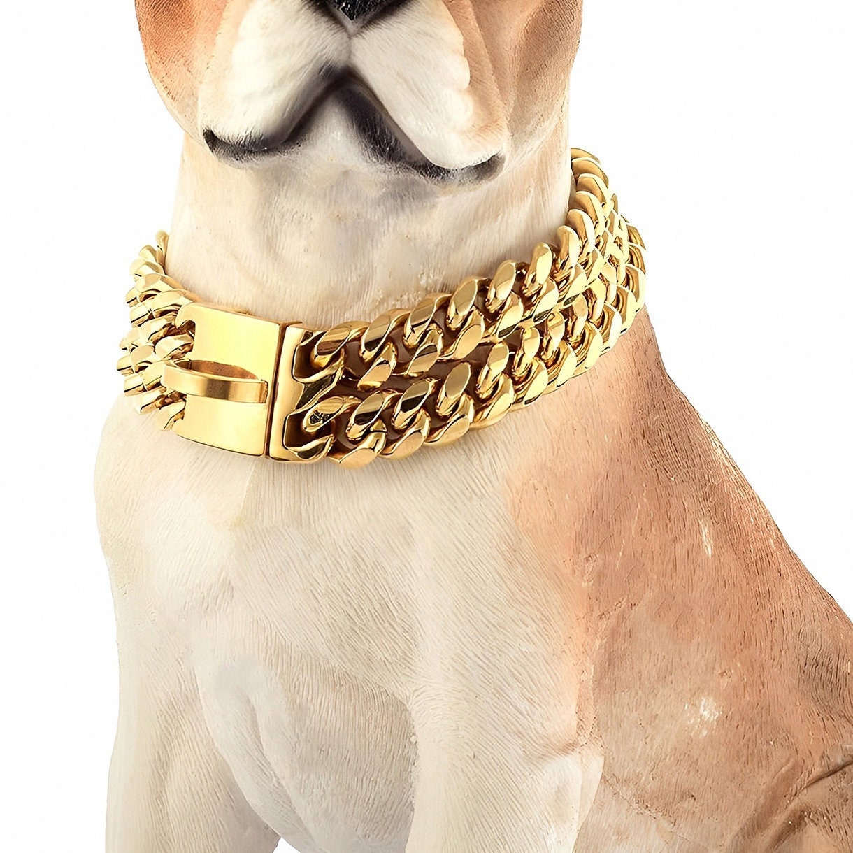 NIKPET Gold Dog Chain Collar 18K Metal Stainless Steel Cuban Link Chain  Strong Heavy Duty Chew Proof Walking Chain Collar(18)