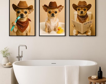 Custom Western Cowboy Pet Portrait, Funny Bathroom Wall Art (Digital Download)