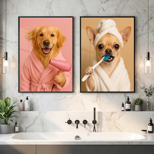 Custom Pet Portrait Bathroom Art, Dog Reading Newspaper on Toilet, Dog in Bathtub, Funny Pet Gift, Personalized Wall Decor for Pet Owners image 15