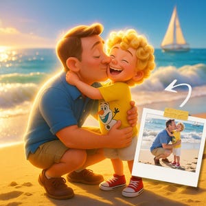 Pixar Style Custom Portrait From Photo, Dad and Son Pixar Cartoon Portrait Animation, Dad's Gift, Family Pixar Style Drawing, Digital File