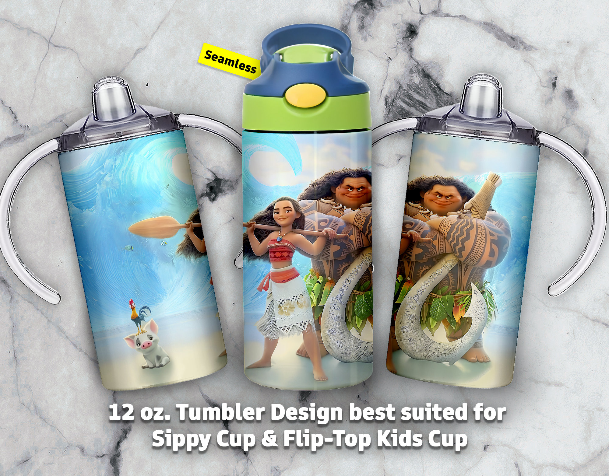 Moana Seamless Sippy Cup Moana Design PNG Sublimation 12oz 