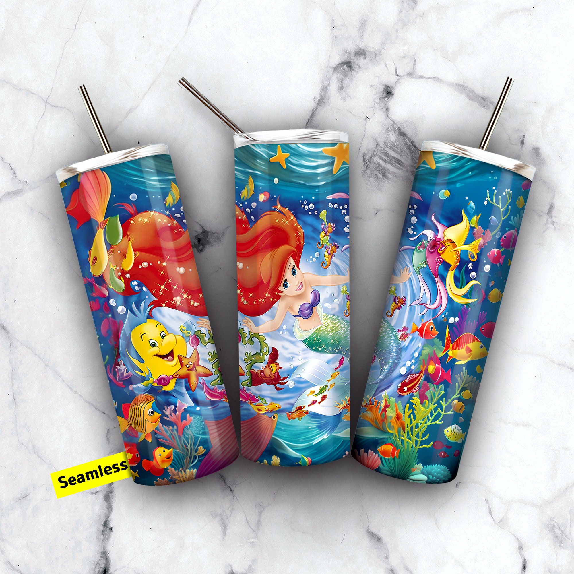 Little Mermaid Starbucks Glitter 20oz Tumbler Cup – Designs by Noelly