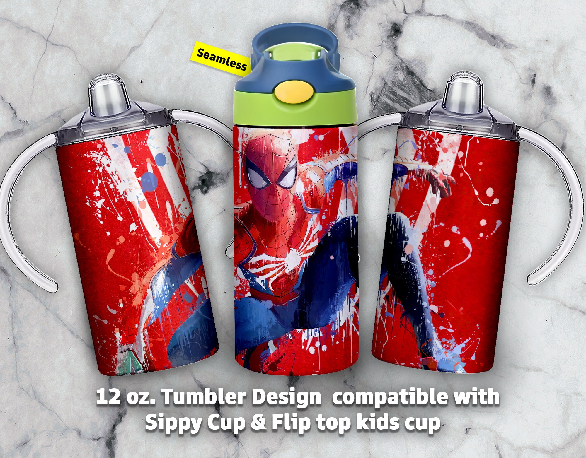 Spiderman 12oz Kids Flip Top Sippy Cup Tumbler Wrap, 12oz Straight