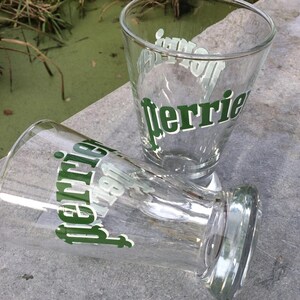 French Perrier glasses Set of 4 Vintage Bistro Cafe Glasses with the famous Perrier logo. Made in France - RARE FIND