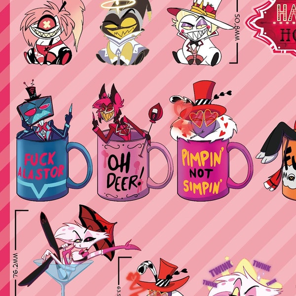 Hazbin Hotel stickers | Vox, Valentino, Husk, Alastor, Angel Dust, Lucifer, Adam, Cherri Bomb