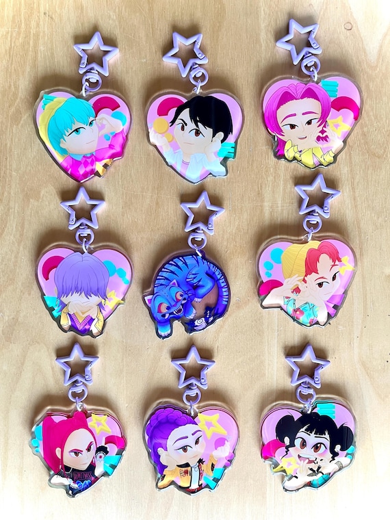 エンジェルboy·̩͙꒰ঌデザインチャーム✨️ Saja Boys Keychains - 70mm Jinu, Abby, Baby, Romance and Mystery