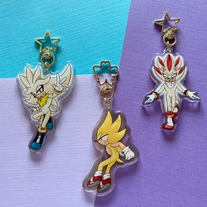 Super Sonic, Shadow and Super Silver epoxy glitter charm