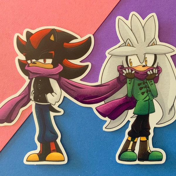 Shadow et Silver the Hedgehog partageant une écharpe - Autocollant vinyle - Fan art