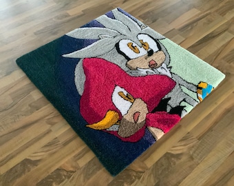 Espio the Chameleon and Silver the Hedgehog rug - inspired but IDW - Fan made tufted rug - Fan art