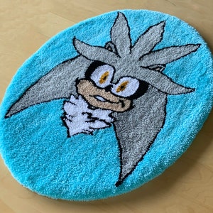 Silver the Hedgehog Rug - tufted rug with anti slip - fan art - 79 x 57 cm
