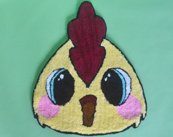 Kawaii Chicken and parquet rug - handmade with the tufting techinique