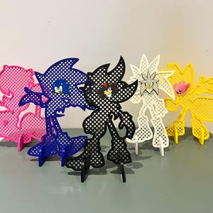 Sonic, Shadow, Silver, Tails and Amy Pin Badge rack - 3d Printed to collect all your pin badges and other jewelery - fan art