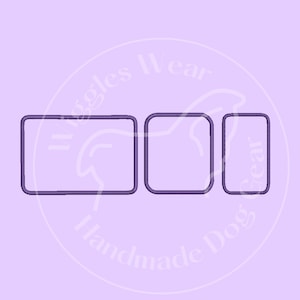 May include: Three blank rectangular labels with a purple outline. The labels are arranged horizontally.