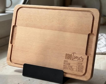 BBQ Timer Cutting Board, Beech Wood Grilling Board, BBQ Cutting Board For Men, Fathers Day Gift, Dad Gifts, Gift for Grandpa